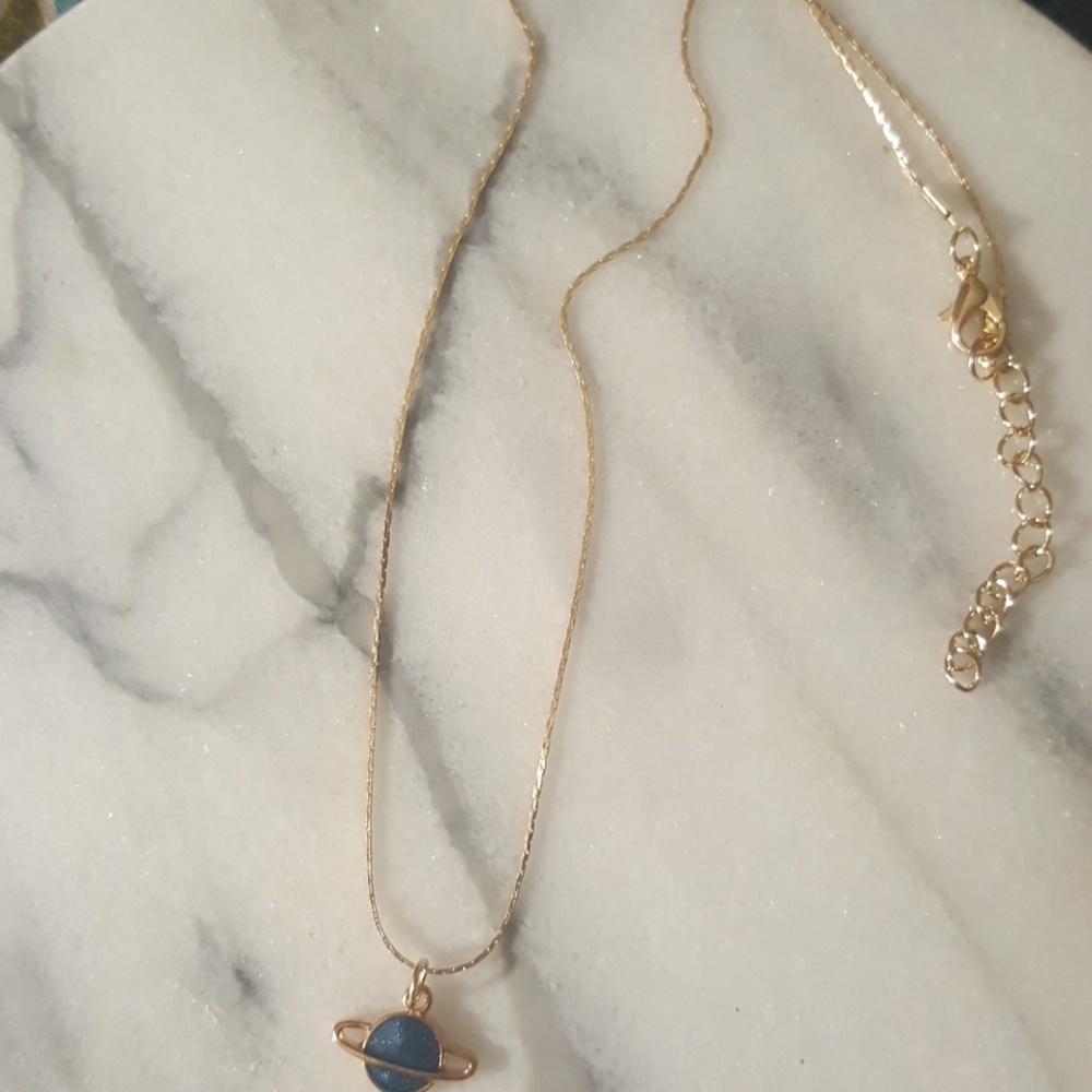 Saturn Space Planet Pendant Gold Necklace - Picture 4 of 4